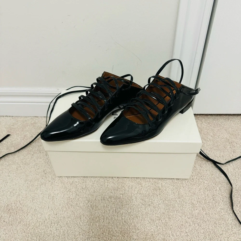 Givenchy Black Patent Leather Lace Up Backless Flat Mule Sandals - Picture 3 of 6